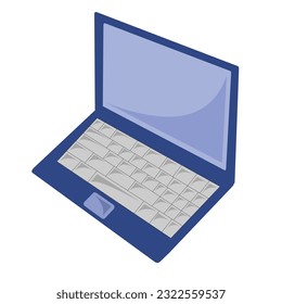 Simple stylized laptop blue colored isolated on white background.Concept of remote woking,digital 