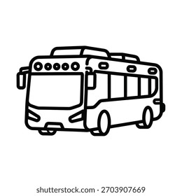 A simple, stylized line drawing of a bus, viewed from a low angle.