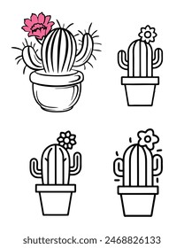 A simple, stylized line drawing of a cactus in a pot.