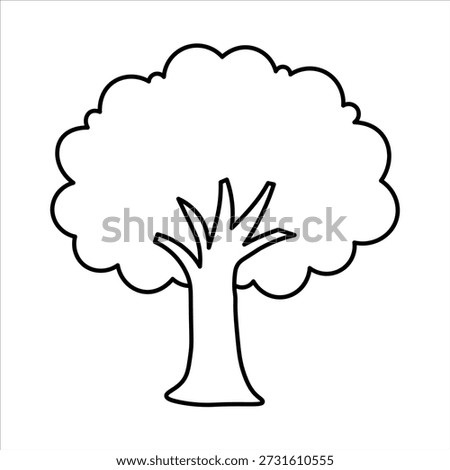 A simple, stylized line drawing of a deciduous tree with a thick trunk and a rounded, bushy canopy. The image is black and white, suitable for coloring or educational purposes.