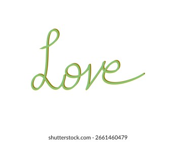 A simple, stylized "Love" design featuring flowing script lettering, colored in green with a yellow outline on a white background.