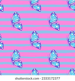 Simple stylized moth seamless pattern. Butterflies wallpaper. Flying insect print. Design for fabric, textile print, wrapping paper, cover, poster. Vector illustration