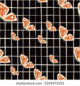 Simple stylized moth seamless pattern. Butterflies wallpaper. Flying insect print. Design for fabric, textile print, wrapping paper, cover, poster. Vector illustration