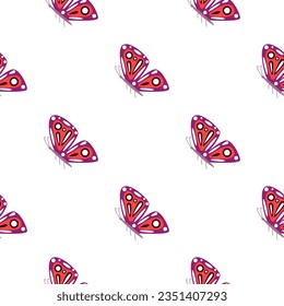 Simple stylized moth seamless pattern. Butterflies wallpaper. Flying insect print. Design for fabric, textile print, wrapping paper, cover, poster. Vector illustration