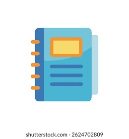 A simple stylized notebook icon with yellow label. Flat vector design suitable for educational content and planning visuals.