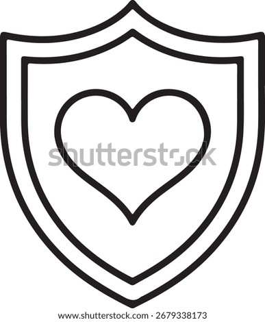 A simple, stylized outline of a shield with a heart symbol inside, representing protection and care.