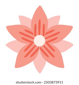 Simple stylized pink flower with six rounded petals and a white dot center. Perfect for minimalist designs, branding, and social media graphics. Floral and decorative design illustration