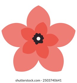 A simple, stylized red flower with a dark center and five petals, set against a plain background, showcasing minimalist botanical art.