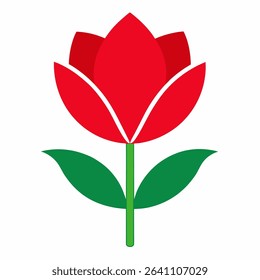 A simple, stylized red flower icon on a clean white background. Suitable for use as a logo, symbol, or graphic element.