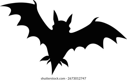 Eine einfache, stilisierte Silhouette einer Fledermaus im Flug auf komplett schwarzem Hintergrund.