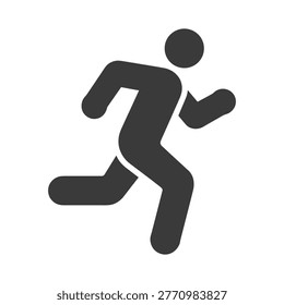 Simple stylized silhouette graphic of a person running forward with motion blur implied isolated on white