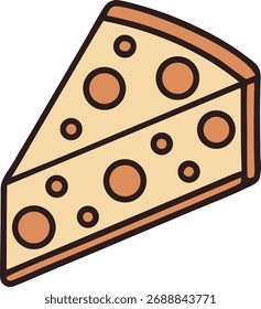 Una rebanada simple y estilizada de queso con agujeros, Ilustración vectorial aislada en blanco