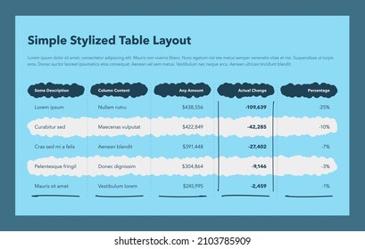 Simple stylized table layout - blue version. Flat design, easy to use for your website or presentation.