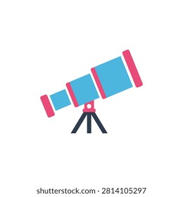 A simple stylized telescope rests on its tripod symbolizing discovery and scientific inquiry. Suitable for educational or conceptual use.