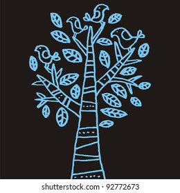 simple stylized tree with birds
