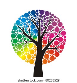 simple stylized tree with rainbow leaves