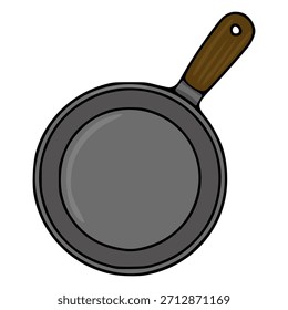 A simple, stylized vector illustration of a frying pan with a brown wooden handle, isolated on a white background.