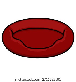 A simple, stylized vector illustration of a red dog bed with a dark outline and subtle shading, presented on a clean white background.