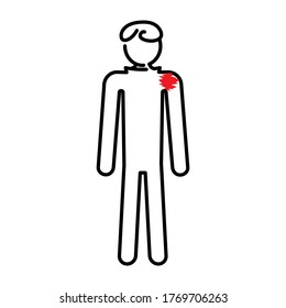 A simple stylized vector image of a man with shoulder problems. Concept - joint problems, their treatment and prevention.
