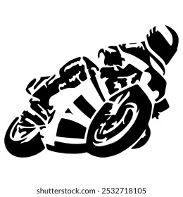 Simple Stylized Vector Monochrome Image Of A Motorcyclist On A Sport Bike. T-shirt Image. Jacket design.