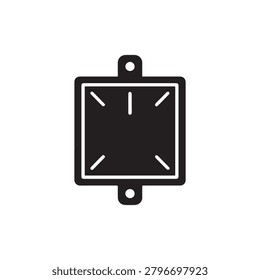 A simple, stylized wall clock featuring four directional arrows inside a square frame. The clock is rendered in solid black with white arrows, mounted on a plain background and includes two small hole.