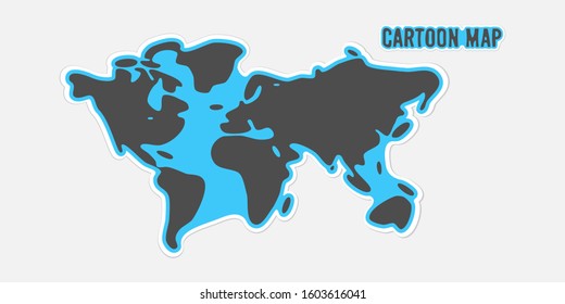 Simple stylized world map. Continents silhouette in minimal line icon style. Isolated vector illustration.