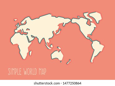 Simple stylized world map silhouette in modern minimal style with hip line elemtents. Modern creative world map. Isolated vector illustration.
