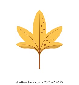 Simple stylized yellow autumn leaf illustration on white background. Flat design for warm and cozy feeling of fall season. Perfect for seasonal designs, autumn decorations