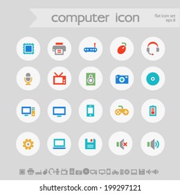 Simple subtle colored computer icons on white circles