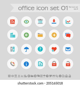 Simple subtle colored office icons on white circles, set 1