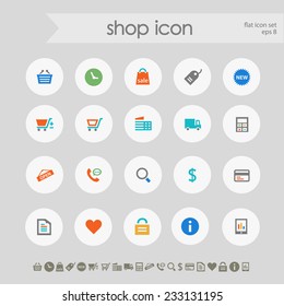 Simple subtle colored shopping icons on white circles