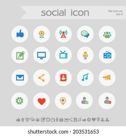 Simple subtle colored social icons on white circles
