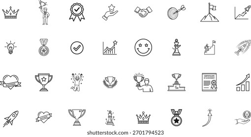 Conjunto de iconos de línea de éxito simple. Colección de íconos de línea de Vector relacionados con objetivos y metas. Diseño de trazo editable.