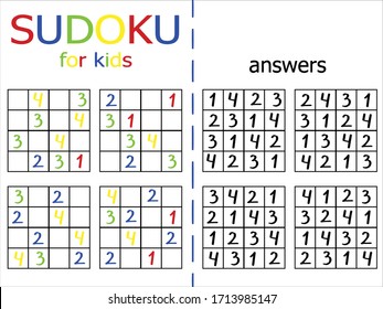 Simple sudoku puzzle for kids and beginners. Four by four easy sudoku game stock vector illustration. One of a series. svg