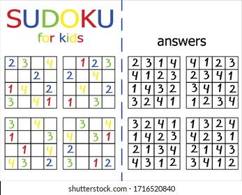 Simple sudoku puzzles set. Four by four easy logic game on white stock vector illustartion. Count from one for four logical number game for kids. One of a series. svg