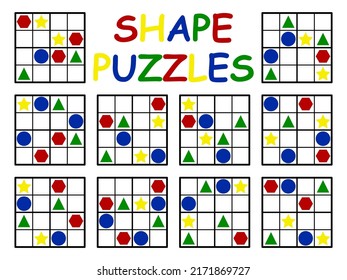 Simple sudoku set with different shapes and colors vector illustration