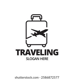 Simple Suitcase Travel Logo. Travel Bag and Plane Logo For Traveling Business Company.