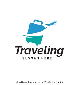 Simple Suitcase Travel Logo. Travel Bag and Plane Logo For Traveling Business Company.