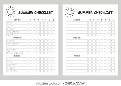 Lista de verificación de verano simple imprimible, horario diario