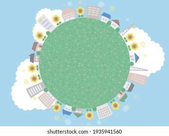 A simple summer cityscape background illustration. Sphere version.