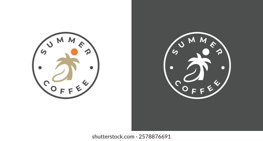 Simple Summer Coffee Logo. Palm and Coffee Bean Graphic Icons. Resort Cafe Logo Design Template.