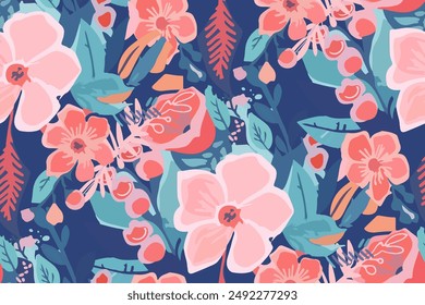 Simple  summer  floral seamless pattern. Bright vector background