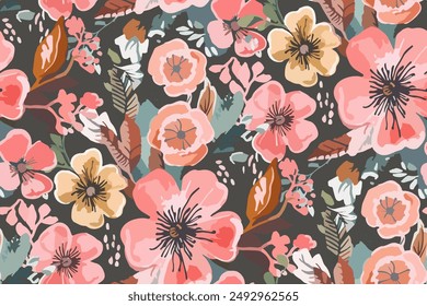 Simple  summer  floral seamless pattern. Bright vector background