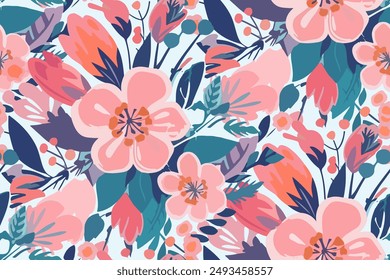 Simple  summer  floral seamless pattern. Bright vector background