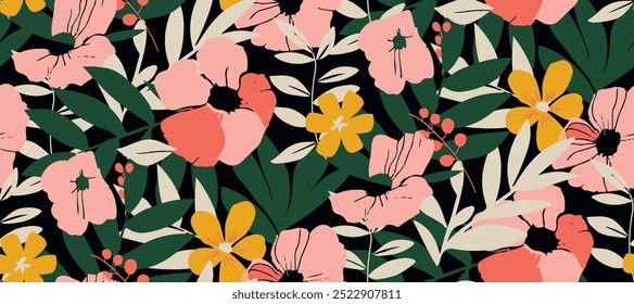 Simples padrão floral de verão sem costura. Plano de fundo de vetor brilhante