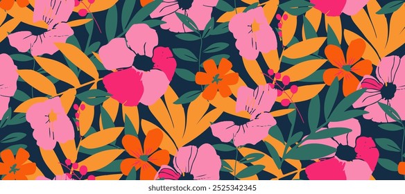 Simple  summer  floral seamless pattern. Bright vector background