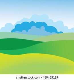 Simple Summer landscape. Image of meadow, the sky and clouds. Background for greeting cards, posters, flyers.