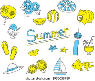 Simple summer material illustration set (3 colors)
