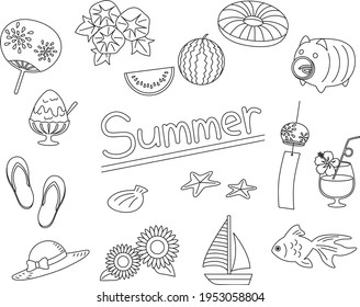 Simple summer material illustration set (monotone)