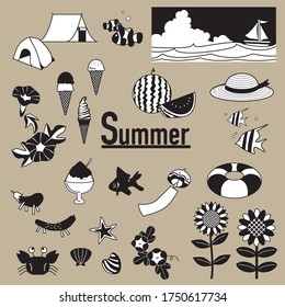 simple summer monochromevector illustration set